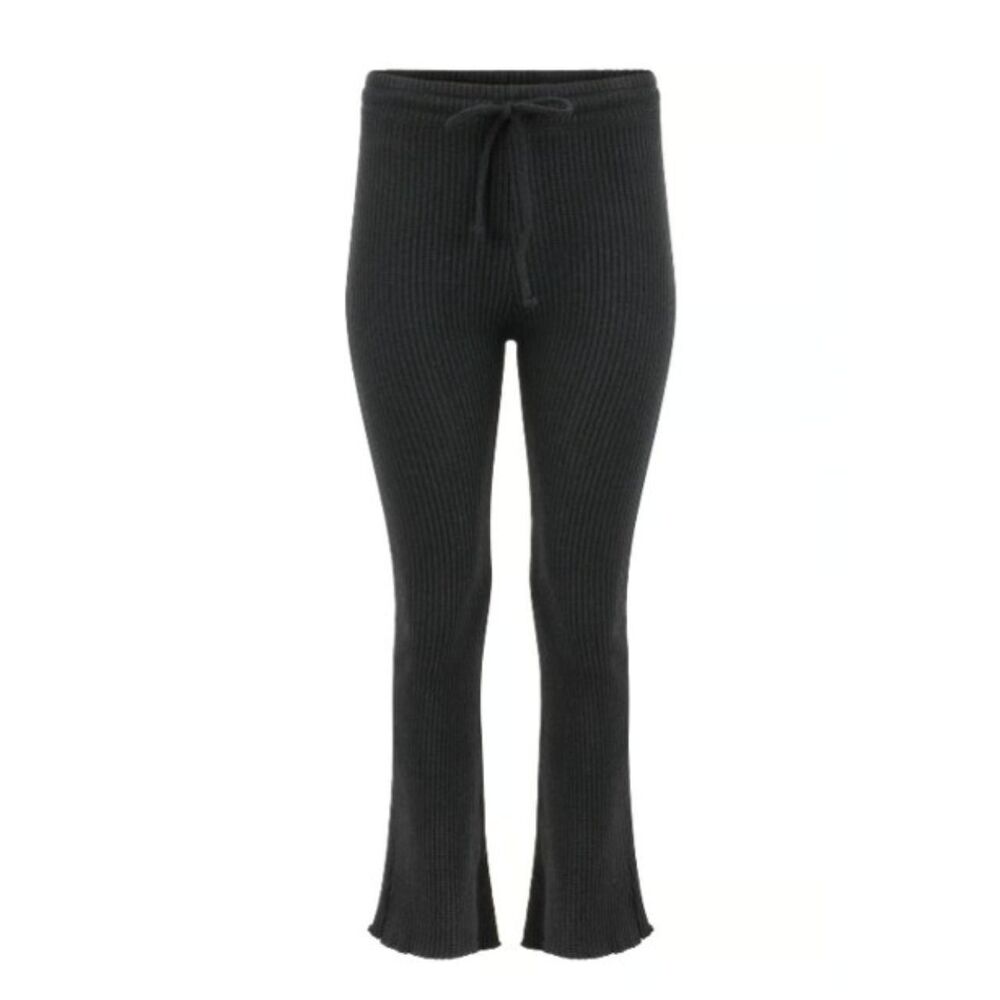 NWT Lezat Black Organic Cotton Ribbed Waffle Thermal Flare Leg Pants XL Y2K